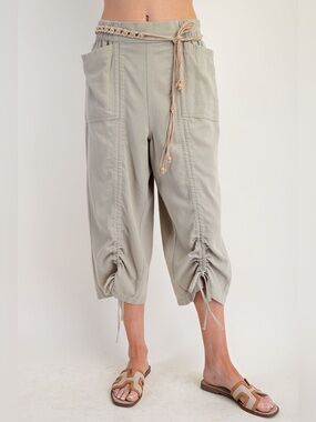 #285 New! Easel Drawstring Crop Utility Pants in Soft Sage